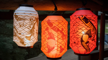 Colorful paper lanterns for Chinese New Year celebration, close upの素材