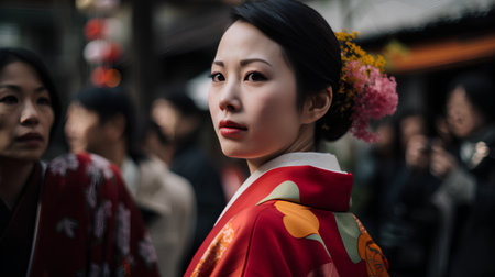 Japanese woman in traditional kimono in Tokyo, Japanの素材