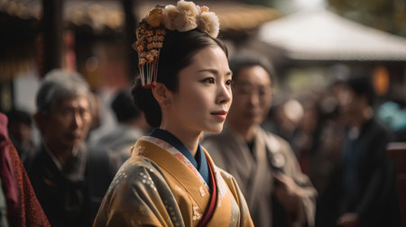 Portrait of a Japanese woman in traditional clothes.の素材