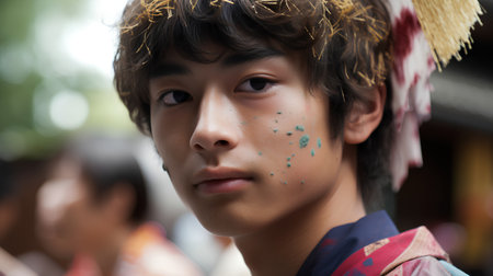 Cute asian boy with dirty face and dirty face in Thailandの素材