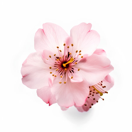 Peach blossom isolated on white background. Top view. Flat lay.の素材