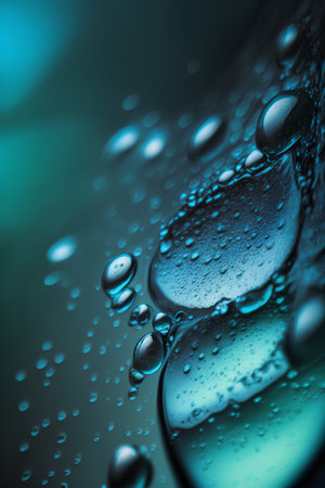 Water drops on a blue background. Shallow depth of field. Toned.の素材