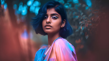 Portrait of a beautiful young asian woman with bright makeup.の素材