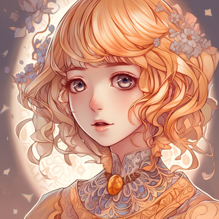 portrait of a beautiful girl with flowers in her hair, vector illustrationの素材