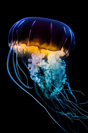 Jellyfish isolated on black background, 3D illustration of jellyfishの素材