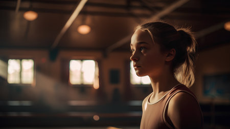 Portrait of a beautiful young woman in sportswear posing in the gym.の素材