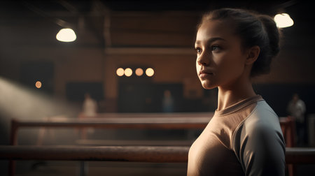 Portrait of a beautiful young woman standing in a boxing ring.の素材