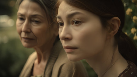 Portrait of two asian women in the park, close upの素材