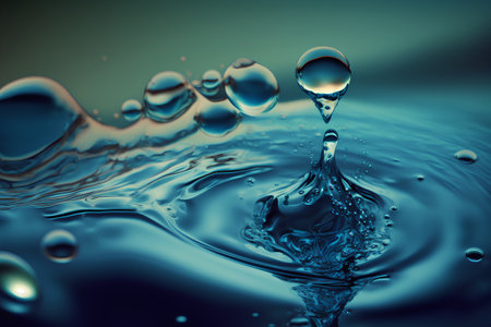 Water drops and ripples on a blue background. 3d renderingの素材