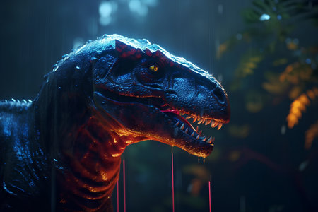 Dinosaur in the rain, close-up. 3d renderingの素材