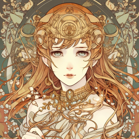 Illustration of beautiful girl with long hair in a vintage style.の素材