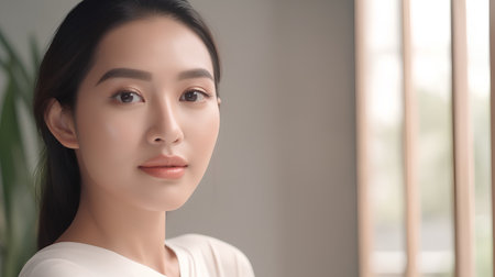 Beautiful asian woman face close up with skin care concept.の素材