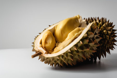 Fresh durian on white background. Durian is a king of fruit.の素材