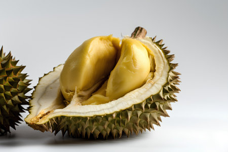 Fresh durian on white background. Durian is a king of fruit.の素材