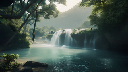 Beautiful waterfall in deep forest,Thailand,Vintage styleの素材