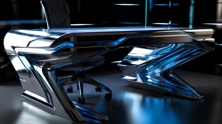 3d rendering of a modern office chair in black and blue lightsの素材