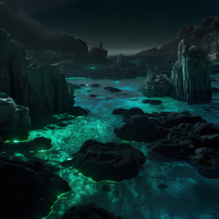 Alien Planet - 3D Rendered Computer Artwork. Rocks and seaの素材