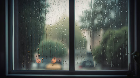 Raindrops on the window. Raindrops on the glass. Rainy weather.の素材