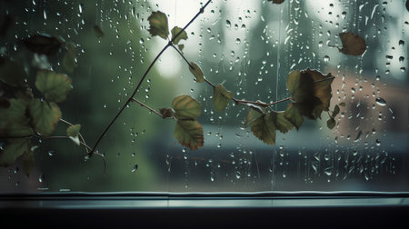 Raindrops on the window glass. Rain drops on the window.の素材