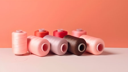 Spools of thread on a pink background. Sewing kit.の素材