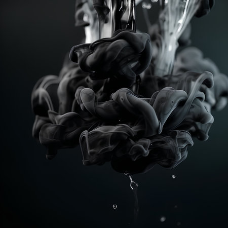 black ink in water isolated on black background. 3d illustration.の素材