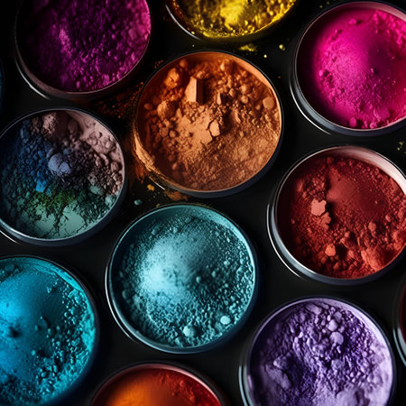 Colorful eyeshadow palette on dark background. Top view.の素材