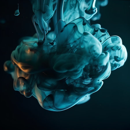 abstract background of blue ink in water on a dark blue backgroundの素材