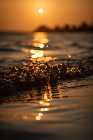 Beautiful sunset on the sea. Shallow depth of field.の素材