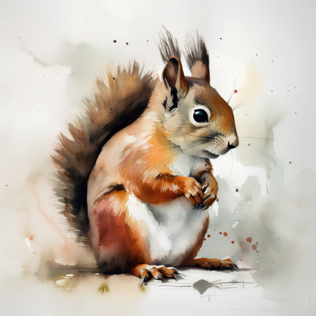 Squirrel. Watercolor painting on white background. Hand drawn illustration.の素材