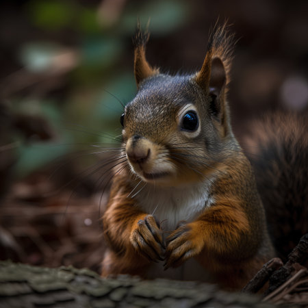 Close up of a red squirrel in the forest. Shallow depth of field.の素材