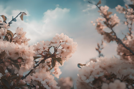 Beautiful cherry blossoms in spring, retro toned image.の素材