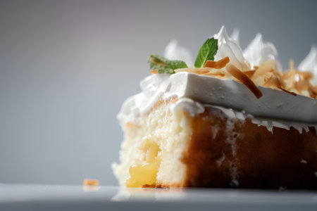 Cheesecake with whipped cream and caramel. Selective focus.の素材