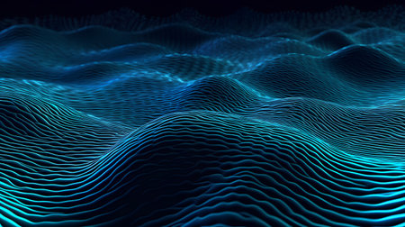 Abstract 3d rendering of blue wave with particles. Futuristic background.の素材