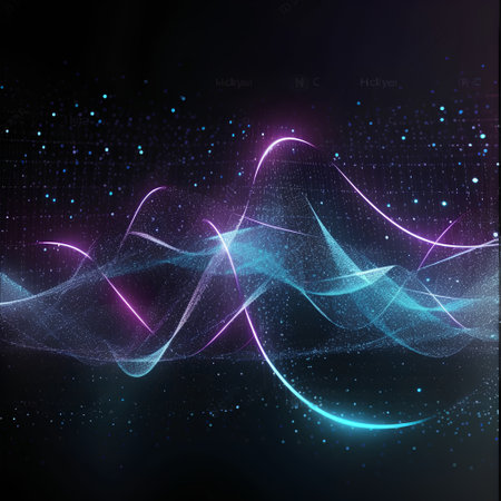 abstract background with glowing particles, lines and bokeh effectの素材
