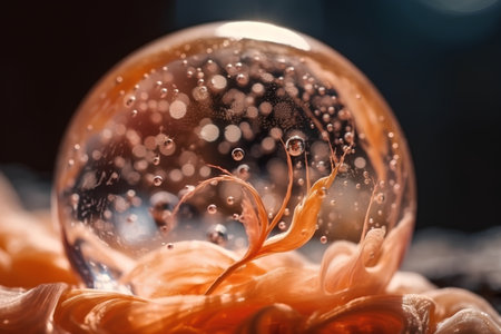 crystal ball with water drops and bokeh effect on black backgroundの素材