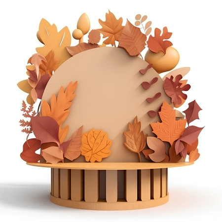 3d render of colorful autumn leaves in wooden box on white backgroundの素材