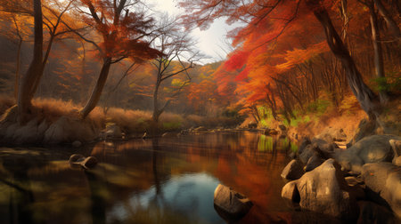 Autumn forest with river and rocks in south korea Daegwallyeong\\"\"\""の素材