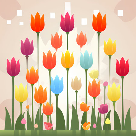 Colorful tulips in the garden. Spring background. Vector illustration.の素材