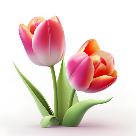 Beautiful tulips isolated on white background. 3D illustration.の素材
