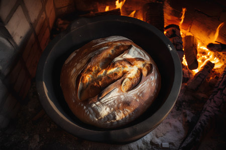 Freshly baked bread in a clay oven in a country house.の素材