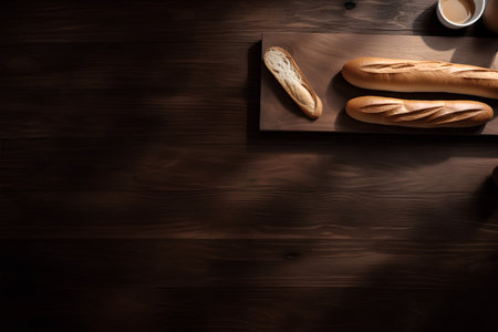 Coffee and bread on a wooden background. Toned.の素材