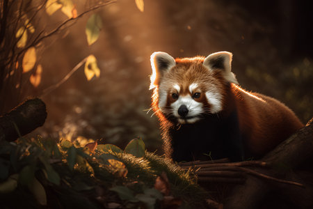 Red panda (Ailurus fulgens) in autumn forestの素材