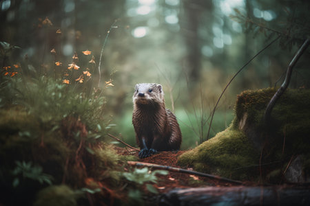 European otter (Lutra lutra) in the forest.の素材