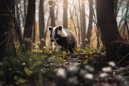 Badger in the forest. Wild animal in the nature habitat.の素材