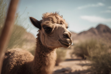 Llama in the desert of Wadi Rum, Jordan.の素材