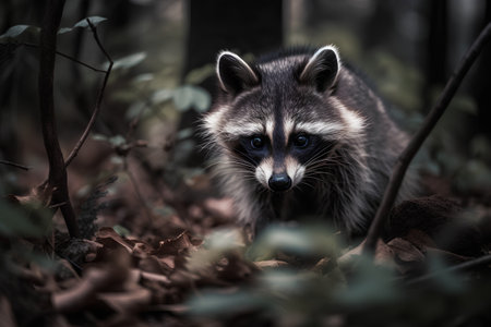 Portrait of a raccoon in the forest. Wildlife scene from nature.の素材