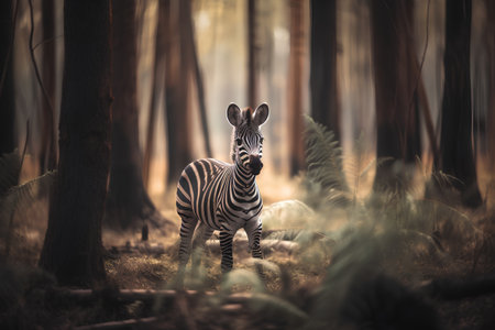 Zebra in the forest. Wildlife scene from Africa. Animal in the nature habitat.の素材
