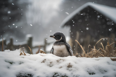 Magellanic penguin (Spheniscus magellanicus) in the snowの素材