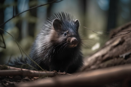 Cute porcupine in the forest. Wildlife scene from nature.の素材