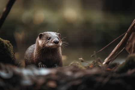 European otter (Lutra lutra) in the forest.の素材